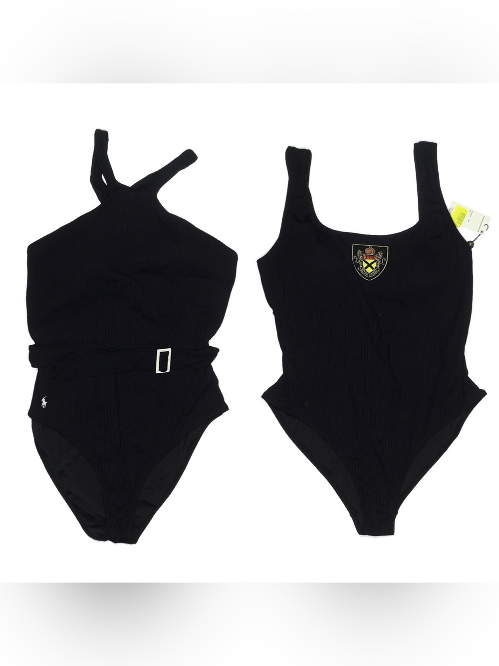 Ralph Lauren Black One-Piece Bathing Swimsuit Bundle XXL Crest Ribbed Pony NWT
